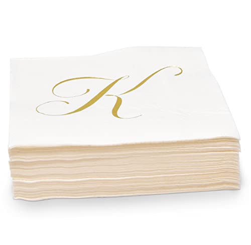 100 Gold Monogram Cocktail Napkins Letter K Disposable Paper Pack Elegant Metallic Golden Foil Hand Napkin For Powder Room Wedding Holiday Birthday Party Baby Shower Decorative Towels #TOP6