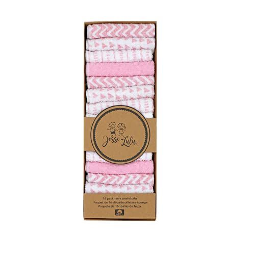 Image of Jesse and Lulu Pink Zigzag Washcloth Bundle 16 Pieces
