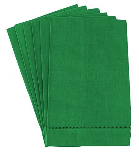 CleverDelights Green Hemstitched Hand Towels 6 Pack 14 x 22 5545 Linen Cotton Blend