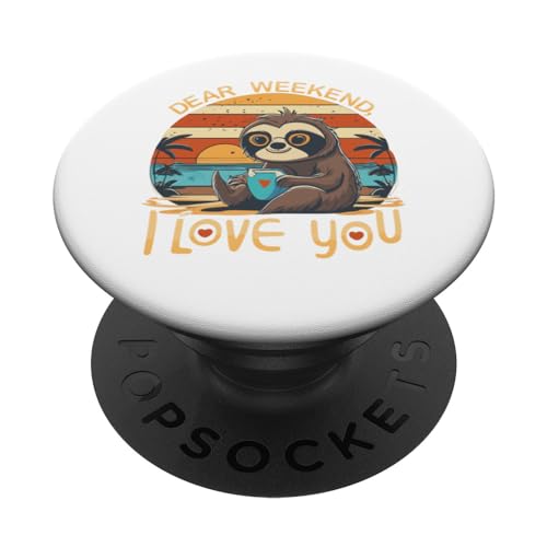 Funny Weekend Vintage Sunset Dear Weekend I Love You PopSockets Swappable PopGrip, Black