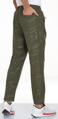 Image of Men's Elastic Waist Hiking Pants Water Resistant Quick-Dry Lightweight Outdoor Sweatpants with Zipper Pockets
