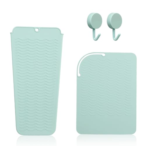 AMONENZ Alfombra Calor para Rizar, 2 Piezas Silicona Plancha Pelo, Textura Ondulada Funda de Silicona Resistente Calor, 2 Tipos Almohadillas Rizador con Ganchos, para Planchas Pelo, Rizadores
