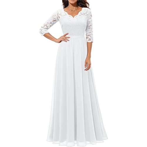 Women's Long Dress, Solid Color Patchwork Lace V-Neck Mid-Sleeve Backless Back Zipper Female Dress2