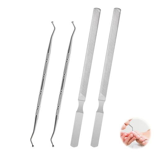 Juego profesional de 4 limas de uñas para el cuidado de las uñas, herramientas encarnadas y elevador de uñas de doble cara, lima de uñas larga, lima de uñas, elevador de esquinas, lima de uñas de
