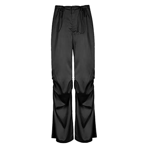 Hosen Damen Gummizug Frauen Einfarbig Temperament Drapieren Boden Wischen Satin Niedrige Taille Lose Casual Hosen Damen Hosen Leinen (Black, M) Hosen Damen Gummizug Frauen Einfarbig Temperament Drapieren Boden Wischen Satin Niedrige Taille Lose Casual Hosen Damen Hosen Leinen (Black, M)