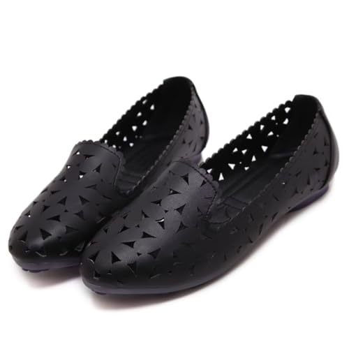 SAILING LU Women's Floral Ballet Flats for Women Black Beige Slip On Flowers Hollow Out Round Toe Dress Shoes