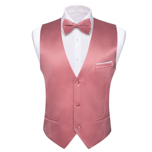 Image of Barry.Wang Mens Suit Vest Bow Tie Set 4PCS Formal V-neck Slim Fit Casual Solid Color Waistcoat Wedding Party Tuxedo