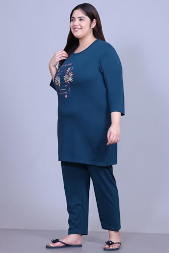 Image of RYSH Women's Plus Size Printed Nightshirt | Round Neck | 3 /4 Sleeve | Relaxed Fit Long Nightwear Top |