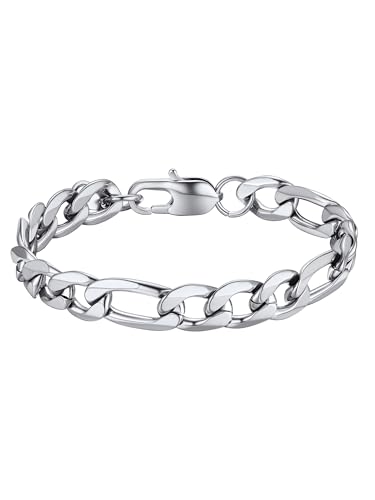 PROSTEEL Gourmette Homme Acier Inoxydable 21cm, Chaîne Bracelet à Maillons Figaro 9mm, Hip Hop...