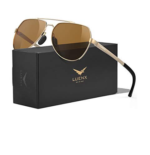 LUENX Aviator Sunglasses for Men Women Polarized New Shades Large Metal Frame - UV 400 Protection