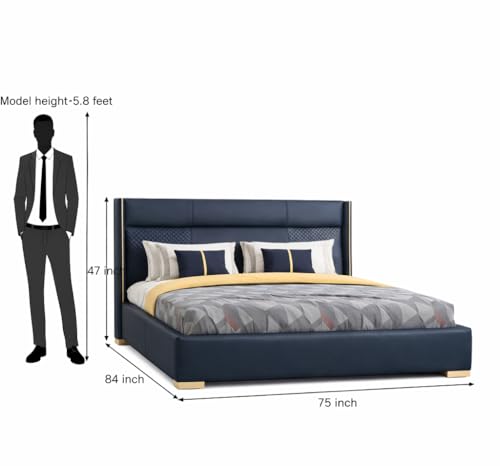 Image of Royal Modern Upholstered King Size Bed with Hydraulic Storage for Bedroom | Wooden Double Beds for Home & Hotels | Platform Cot Bed with Upholstery Fabric, 6.5 x 6 Ft | Sheesham, Blue