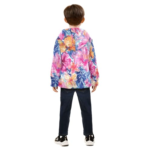 Boys Girls Fleece Jacket Orange and Pink Flowers with Blue Leaves Kids Warm Hooded Outwear Coat4