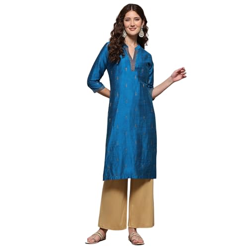 Image of BIBA Women Polyester Regular Fit Yard-Dyed Straight Kurta