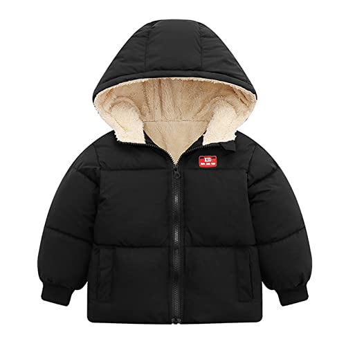 RNTOP Toddler Baby Boys Girls Winter Coat Thicken Warm Light Hooded Down Jacket Kids Lined Fleece (Black, 3-4 Years)