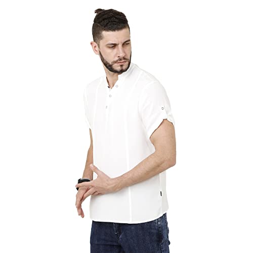 Image of Identiti Men's Cotton Solid Full Sleeve Slim Fit Shirt with Mandarin Collar