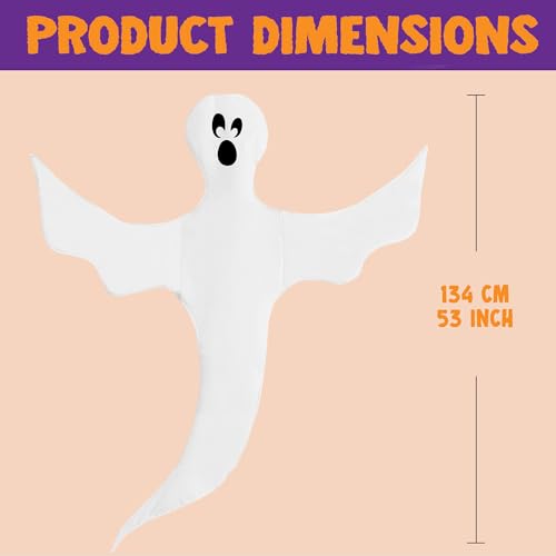 Image of JOYIN Halloween 2 Pcs Tree Wrap Ghost Decoration Outdoor, 53 inch Cute Face Flying Ghost for Halloween Outdoor, Lawn, Yard, Tree, Party Supplies, Haunted House Wrap Decorations