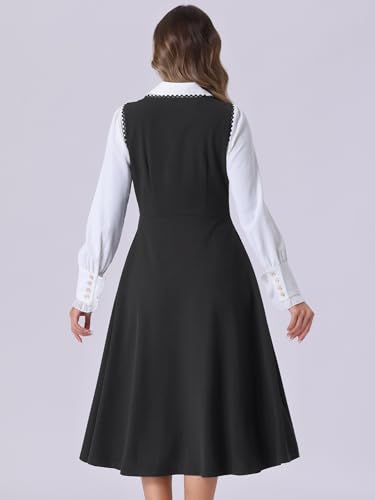 Allegra K Vintage Pinafore Dress for Women's Steampunk Button Decor Overalls Midi Dress with Pockets3