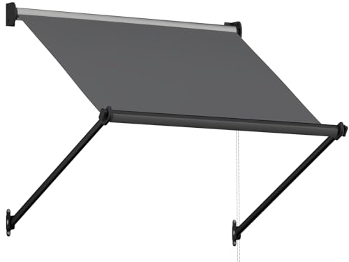 AECOJOY Retractable Awning, 30'x40' Manual Outdoor Awnings for Door Entrance, Sun Shade Canopy for Backyard, Porch, Patio, Window, Deck, Dark Grey