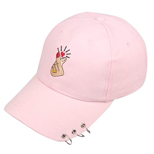 Caps, Fashionable Men and Women Summer Love Gesture Iron Ring Baseball Hat, Sunnywill Pink
