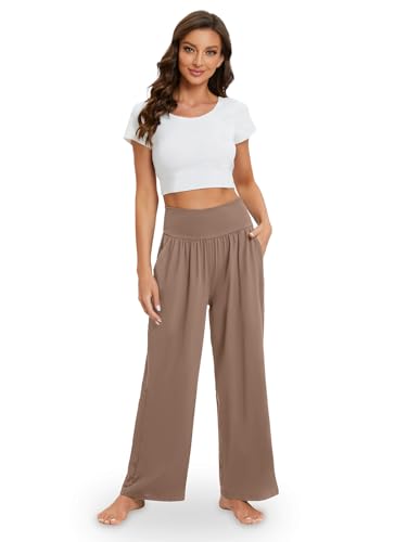 Image of Gracyoga Wide Leg Yoga Pants for Women Casual Loose Cozy Sweatpants High Waisted Lounge Pajama Flowy Pants With Pockets