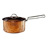 Sertodo Copper Sauce Pan with Lid | 1.5 Qt, 6 in Diameter x 3.5 in Deep | Naturally Non-Stick Tin Lining, Pure Copper Body | Patented Handle System