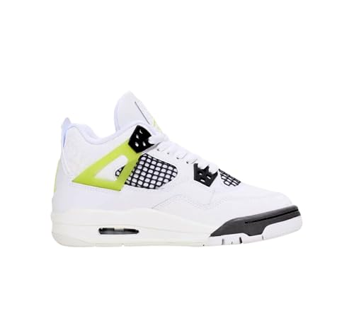 Nike Air Jordan 4 Retro (PS) Big Kid Shoes, White/LT-Lemon Twist (HJ5990-100). - Image 3