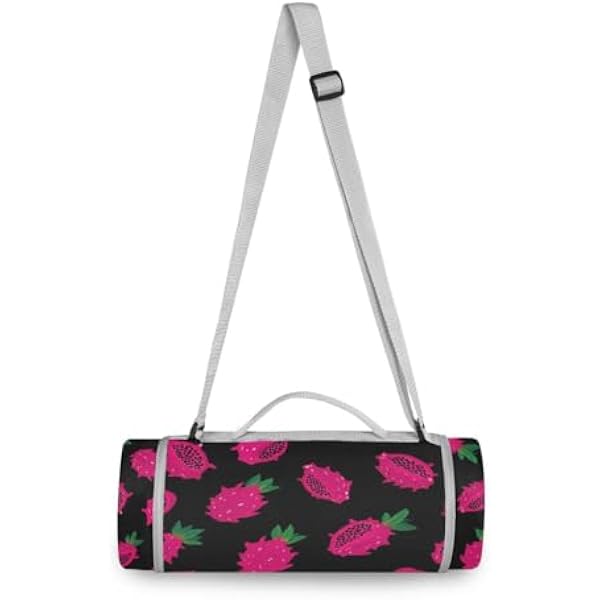 Okrągły niezbędnik plażowy – pasuje do 2 osób dorosłych, akcesoria letnie, pakowalny, dwuwarstwowy, bez piasku, miękki dywanik 147 cm (Dragonfruit Almond Black)