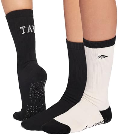 TAVI Kai Crew Grip Socks for Women - Pilates Socks with Non-Slip Grips, Arch Support - Wear for Yoga, Barre, Studio Workouts