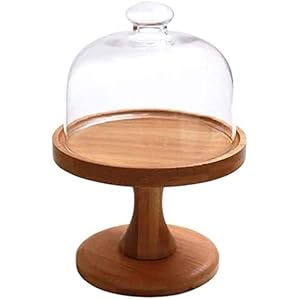 Bread Tasting Plate Tall Wooden Pallet and Glass Lid Sandwich Pastry Tray Buffet Bread Display Dome Cake Transport Multifunctional Serving Platter(Size:15cm)