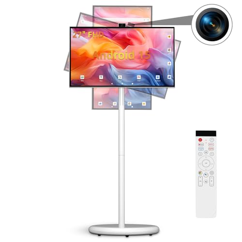 Portable TV 27 Smart Touch Screen Monitor 1080P Android 15 6GB +128GB Storage EDLA-Certified 4 Hour Battery Rotatable Screen & Adjustable Height Wireless Casting Voice Remote Control