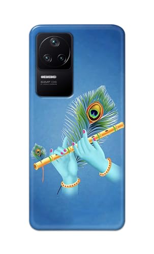 Image of Plastic Printfidaa Printed Hard Back Cover Case For Mi Poco F4 5G Back Cover (Flute In Krishna Hands) -112,Blue