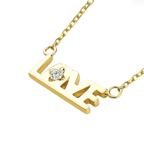 Aotiwe Collar colgante, cadena de collar para mujer Lovw con diamante de 0,02 quilates, oro amarillo de 9/14/18 quilates, 45 cm, Oro amarillo de 14 quilates, Diamante