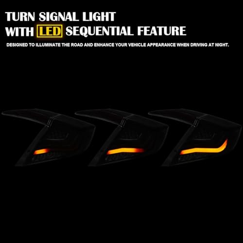 Image of SPEC-D TUNING Glossy Black Smoke Tail Lights w /Red LED Strips, Sequential LED Turn Signal, and Startup Animation Compatible with 2016-2021 Honda Civic 4-Door Sedan, Left + Right Pair Assembly