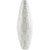 Deco 79 Mother of Pearl Shell Handmade Decorative Vase Tall Mosaic Centerpiece Vase with Blue Accents, Flower Vase for Home Decoration 10' x 10' x 33', Cream