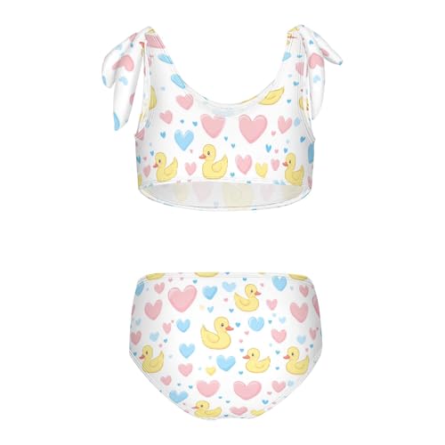 Wusikd Yellow Ducks Girls Swimsuits Two Piece Pink Blue Hearts Swimwear Bikini Set for for Girls Size 3T2