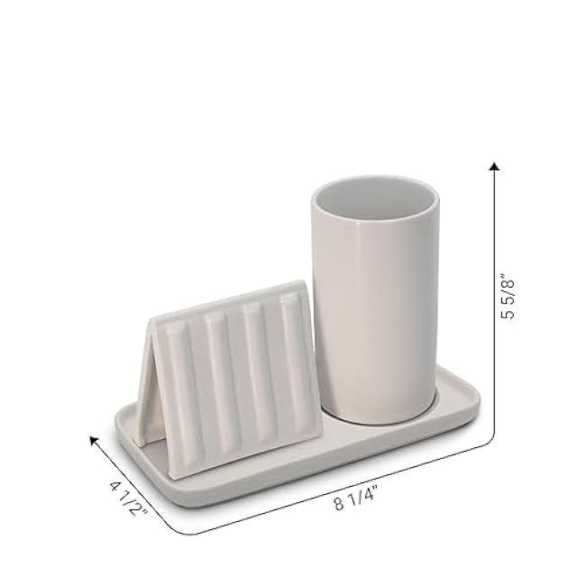 Emily Set, Ceramic Sink Sponge and Brush Holder, Kitchen Sink Organizer, White