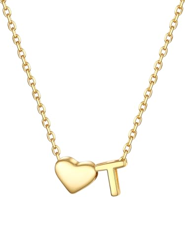 PROSILVER Initial Heart Necklace for Women, 925 Sterling Silver Tiny Heart Letter Necklace Siver, Gold Necklace, Come with Box