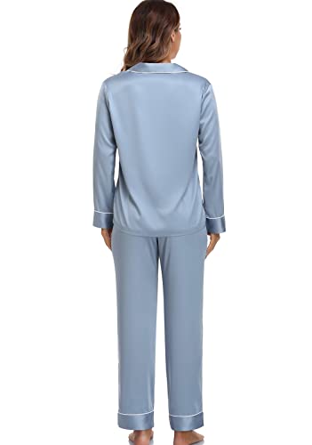 Image of Serenedelicacy Women's Satin Pajama Set Long Sleeve Button Down Sleepwear 2-Piece Silky Pj Set