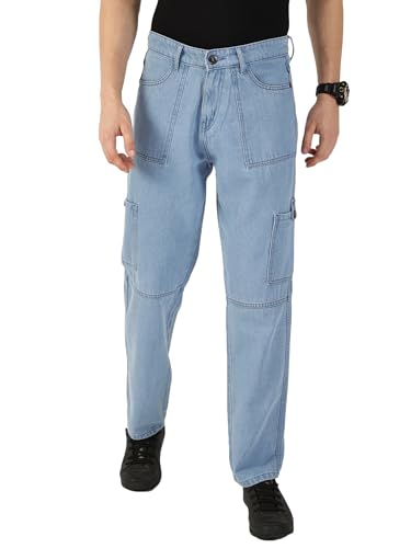 Image of Thomas Scott Mens Mid Rise Relaxed Fit Cotton Cargo Jeans