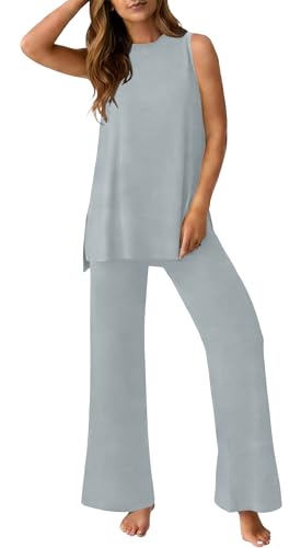 Image of PrinStory Womens Pajamas Sets 2 Piece Soft Pjs for Women Sleeveless Pajama Set Summer Loungewear with Pockets
