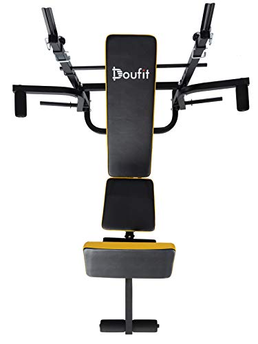 Adjustable Weight Bench with Squat Rack, Doufit WB-04 Foldable Workout Bench with Leg Extension and Preacher Curl for Full-Body Exercise and Strength Training, Weight Lifting Bench Press for Home Gym