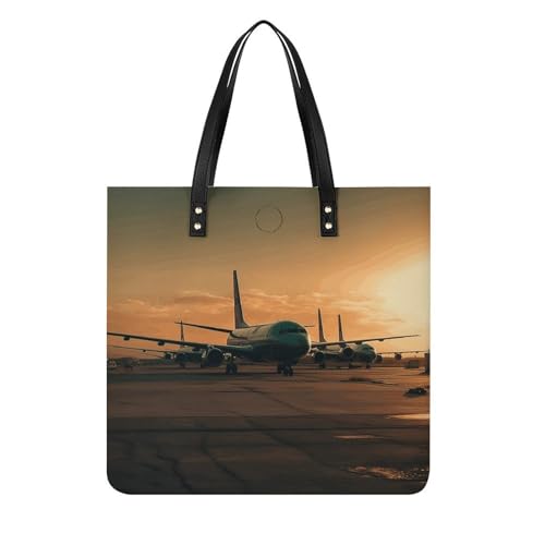Airplane on The Tarmac Large Leather Handbags Women Fashion Handbag Multifunctional Travel Bag It Is A Great Gift for Mothers, Teachers, Friends, Bridesmaids