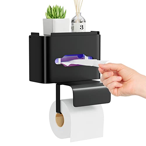Portarrollos de Papel Higiénico con Estante - Portarrollos de Papel Higiénico con Almacenamiento para Toallitas Húmedas, Portarrollos de Papel Higiénico Montado en la pared con 2 Formas de Instalación Cover