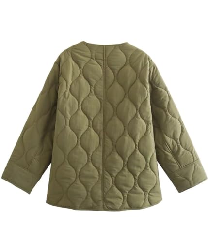 Women's Quilted Jacket Coat Crew Neck Button Down Lightweight Puffer Padded Winter Outwear with Pockets2