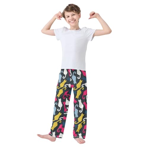Bright Colors Cats Silhouettes Boys Pants for Kids Jogger Pants with Pockets S-XL2