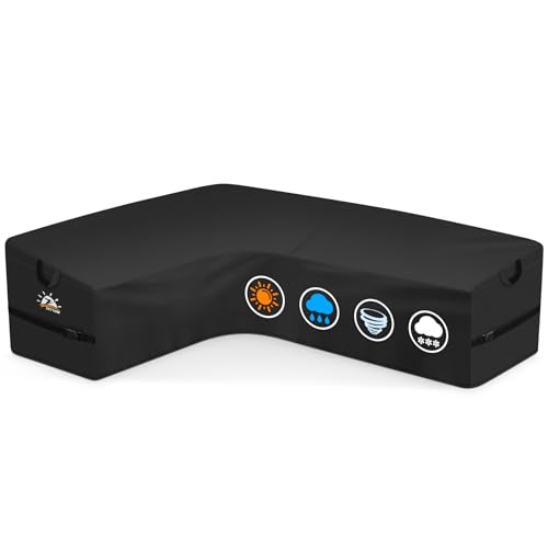 Zettum Outdoor L-Shaped Sectional Cover - 600D Patio Sectional Sofa Cover, Waterproof Patio Furniture Covers for 6-Seater Outdoor Sectional Sofa and Couch, Left Facing, 85x110 Inch Wide