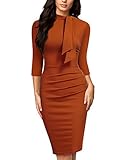 Miusol Women's Retro Half Collar Ruffle 2/3 Sleeve Cocktail Pencil Dress(Large, Rust Red)