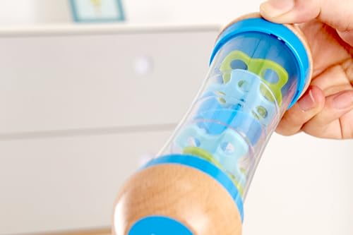 Hape Regenmacher – blau, Musikspielzeug aus Holz für Kleinkinder, beruhigende Regenklänge, Förderung von Motorik und Sinnen, ab 0 Monaten