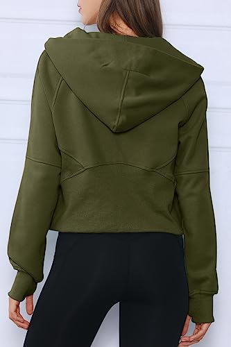Efan Women Cropped Hoodies Fleece Half Zip Pullover Trendy Quarter Zip Up Sweatshirts Y2K Hooded Preppy Clothes Fall Fashion Teen Girls Armygreen #TOP3