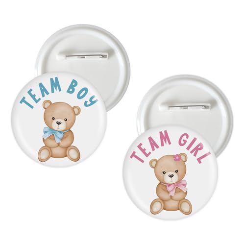 10 Pcs Bear Gender Reveal Button Pins, Team Boy Team Girl Badge Pins, Cute Bear Boy or Girl Button, Pink or Blue Stain Brooch for Baby Shower/Gender Reveal Party Decorations